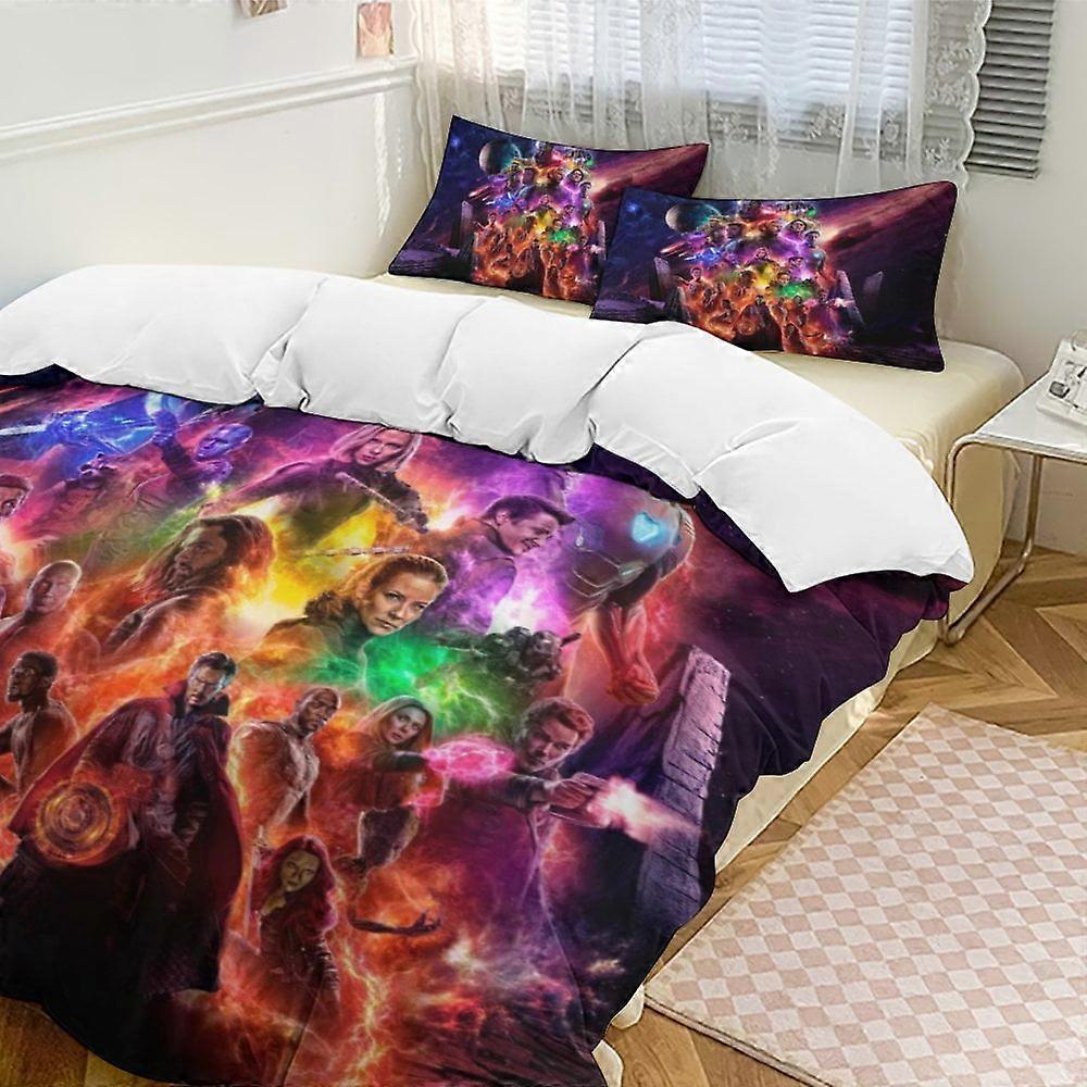 Bedding set HF75 Avengers Bedding Comforter Sets, 3-Piece Bedding Set Soft Warm Bed Set with 1 Duvet Cover And 2 Pillowcases for Bedroom All Season LS