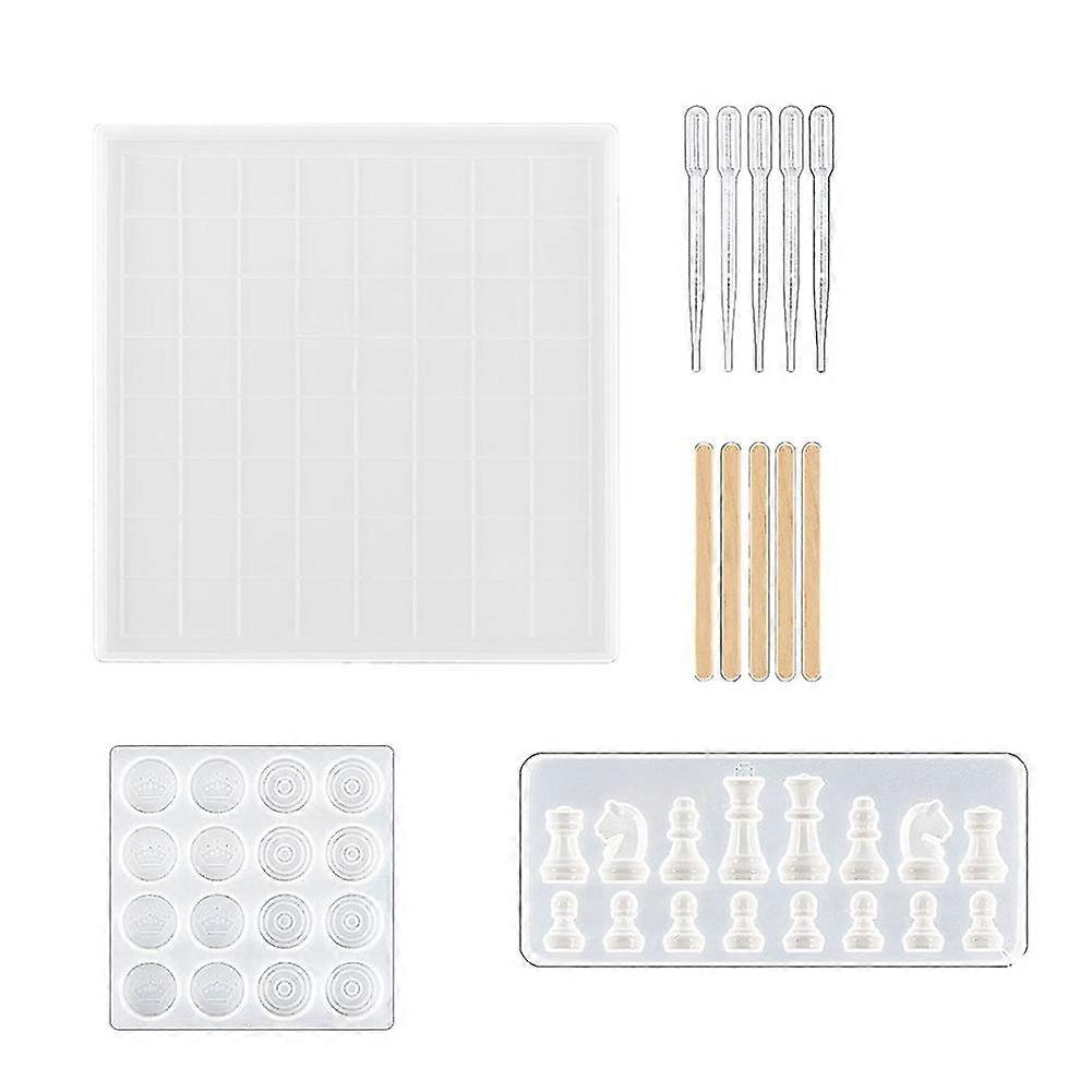 Chess Set with Checkers Board Silicone Resin Mold Kit,Chess Crystal Epoxy Casting Molds for DIY Art
