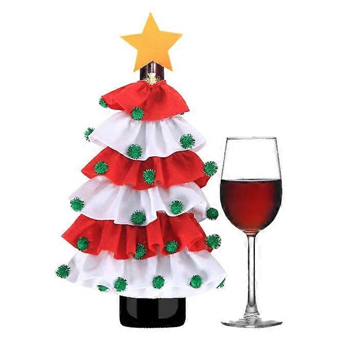 Christmas Wine Bottle Bag - Red Cute Christmas Tree Shape Wine Bottle Bags - Wine Bottle Gift Bags with Knitted Balls for Christmas Dining Table Decor