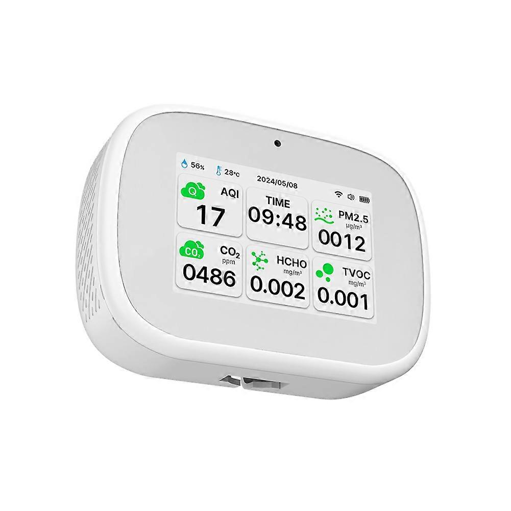 Tuya WiFi 10in1 Air Quality Detector PM2.5 PM1.0 PM10 CO2 TVOC HCHO Tester TFT Display Time Temperature Meter White