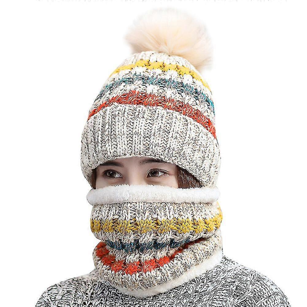 Womens Knitted Beanie Hats Lined Neck Wrap Sets_Dec