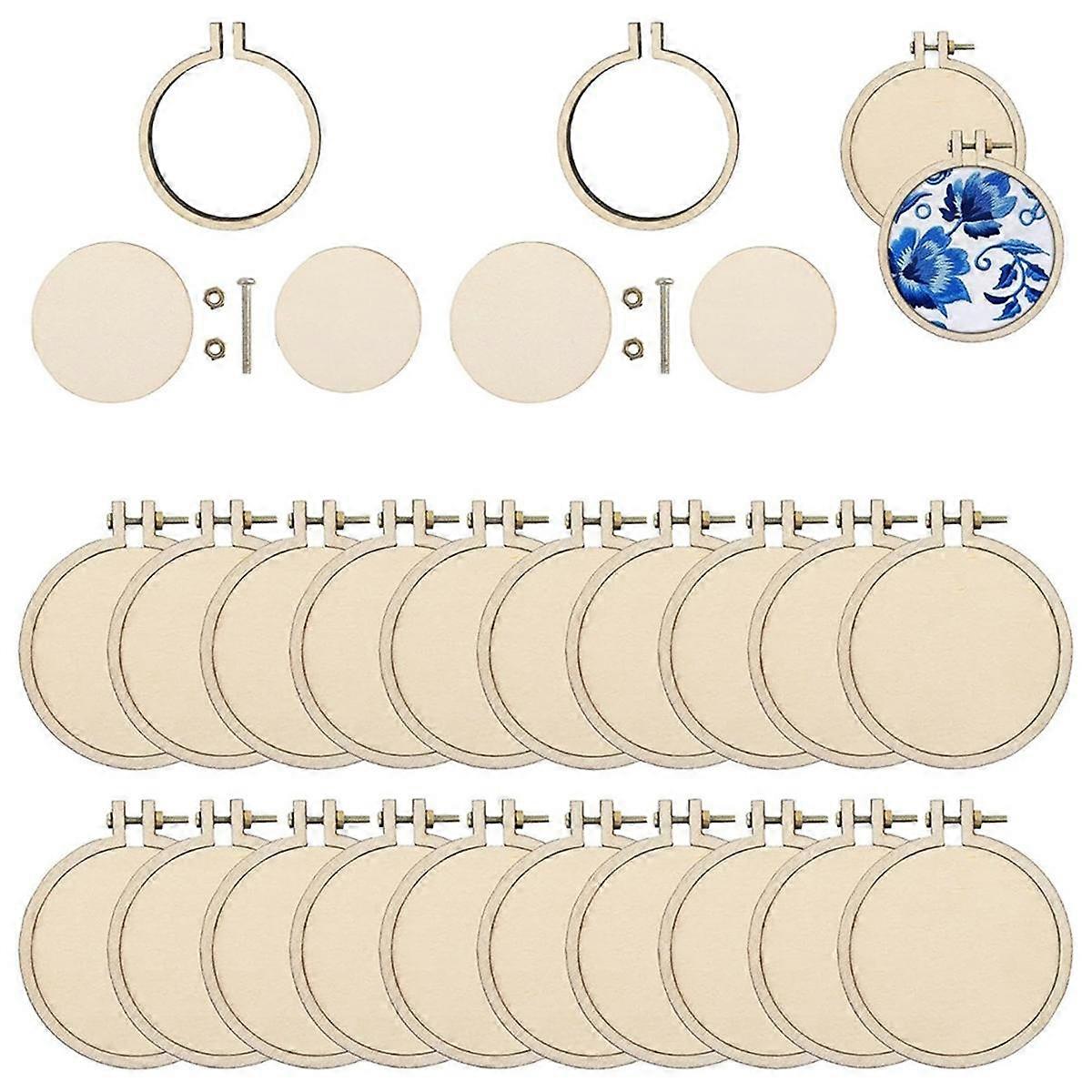 20 Pack Mini Embroidery Hoop Wooden Round Crossing Hoop Wood Hoops Display Frame Circle for DIY Crafts