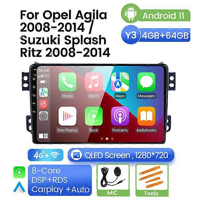 Android 11 Car Radio Player 8G+128G For 2008-2014 OPEL Agila 2008-2012 SUZUKI Splash Ritz GPS Navigation Stereo Unit SWC WIFI