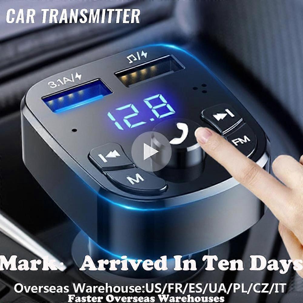 DC 12/24V Bluetooth Version 5.0 FM Transmitter Car Player Kit Card Car Charger Quick With QC3.0 Dual USB Voltmeter & AUX IN/OUT