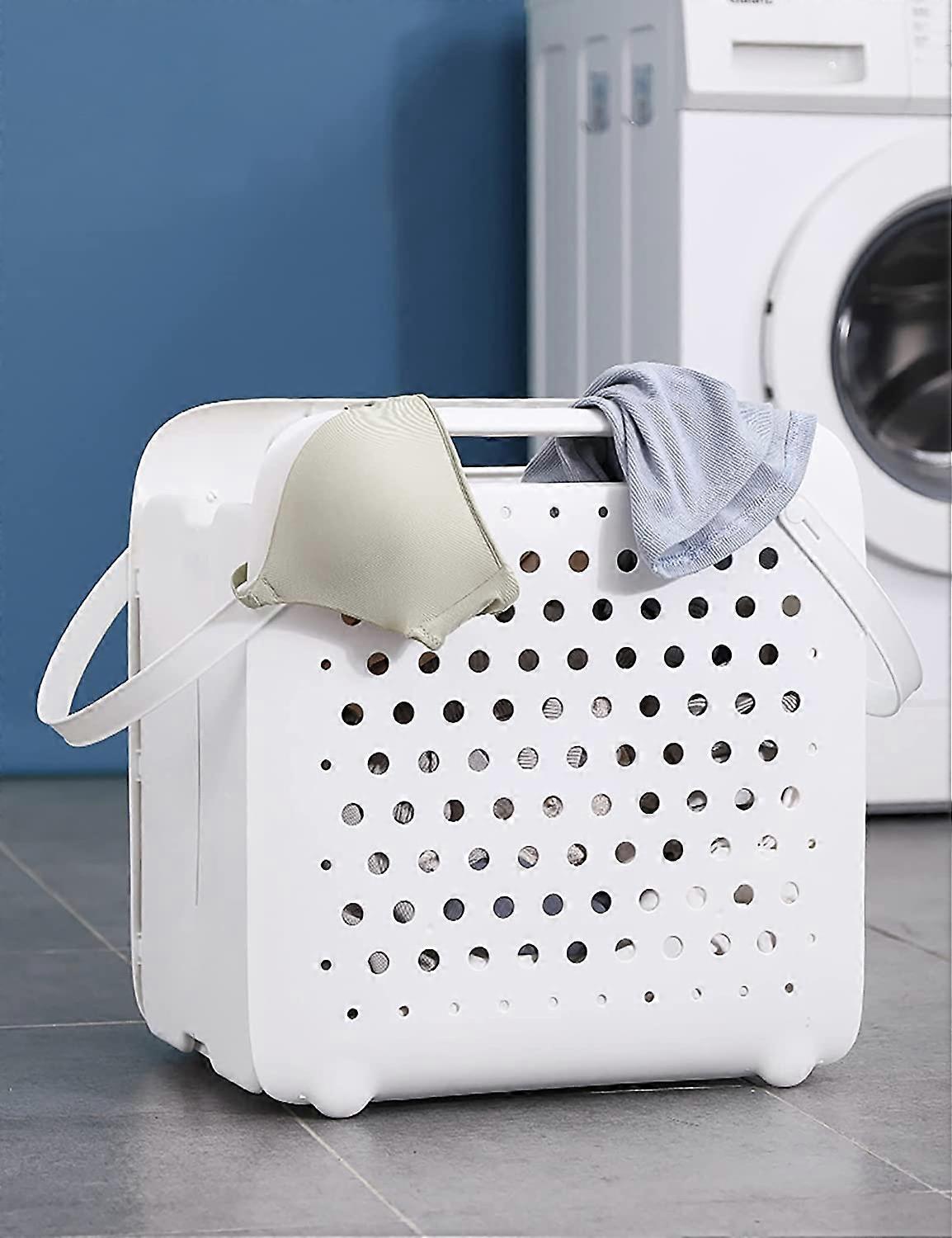 Collapsible Platstic Laundry Baskets -  50L Foldable Laundry Hampler with Soft handle