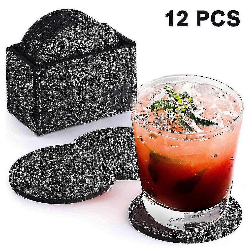 12 stykker felt coaster-lys grå runde