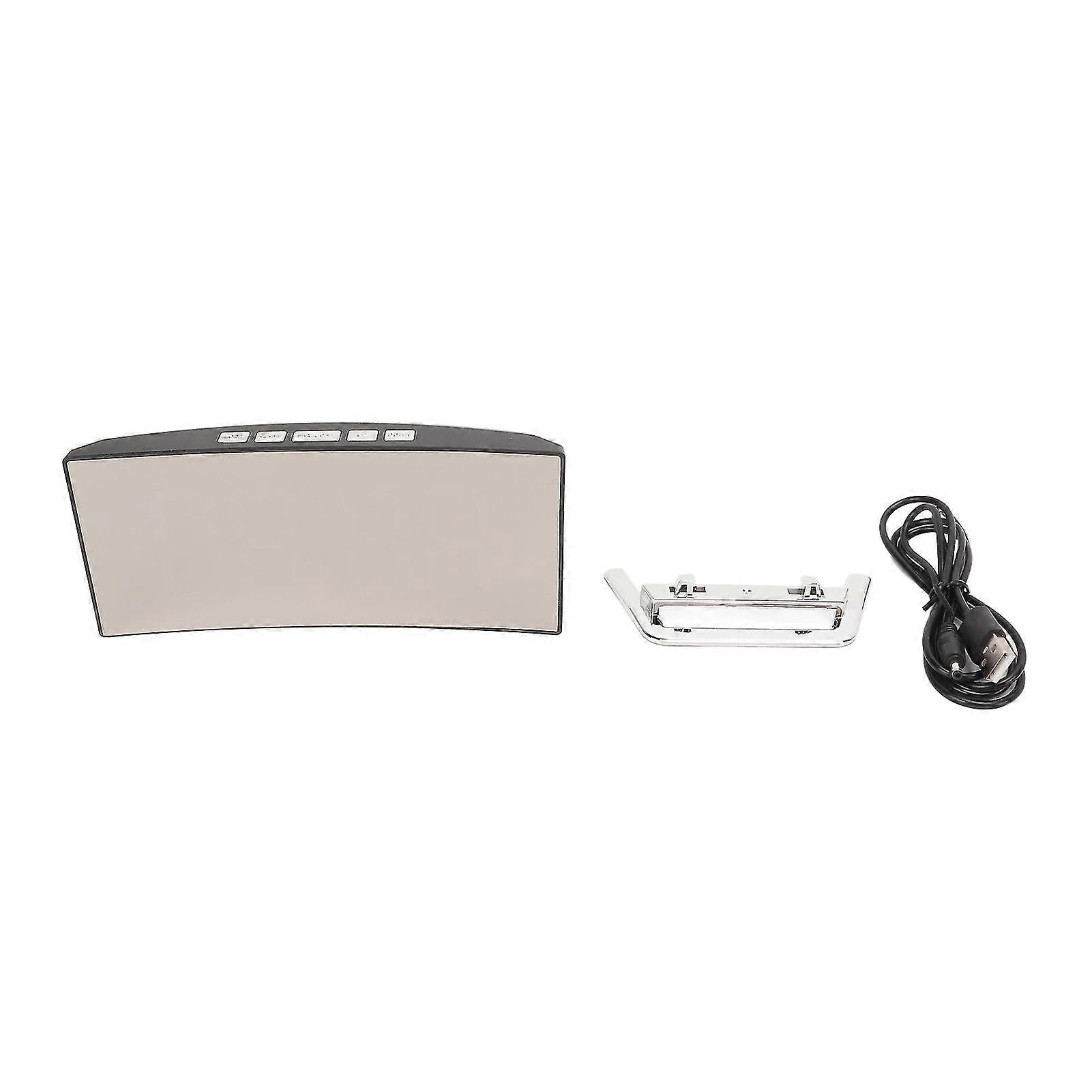 LED Digital Alarm Clock with Temperature Display - Curved Mirror Design for Home Bedroom Decor (Blue LED)