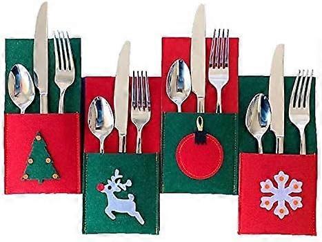 Christmas Party Table Silverware Holders for Festive and Fun Holiday Entertaining - 8 Pack of Sturdy High Quality Felt