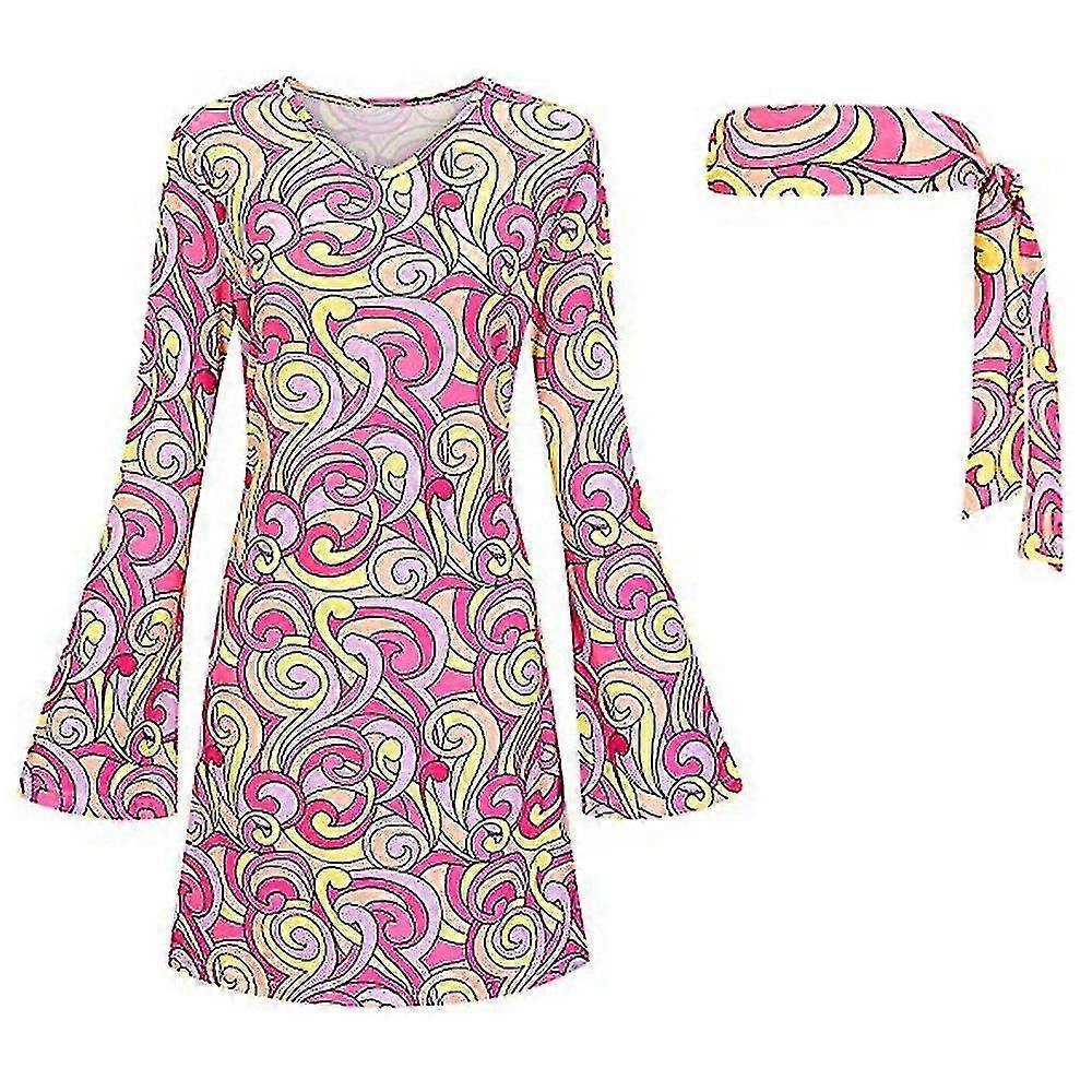 Años 60 / 70 / 80 Conjunto de disfraces hippies para mujeres Retro Cosplay Party Peace Sign Dress Diadema XiXi