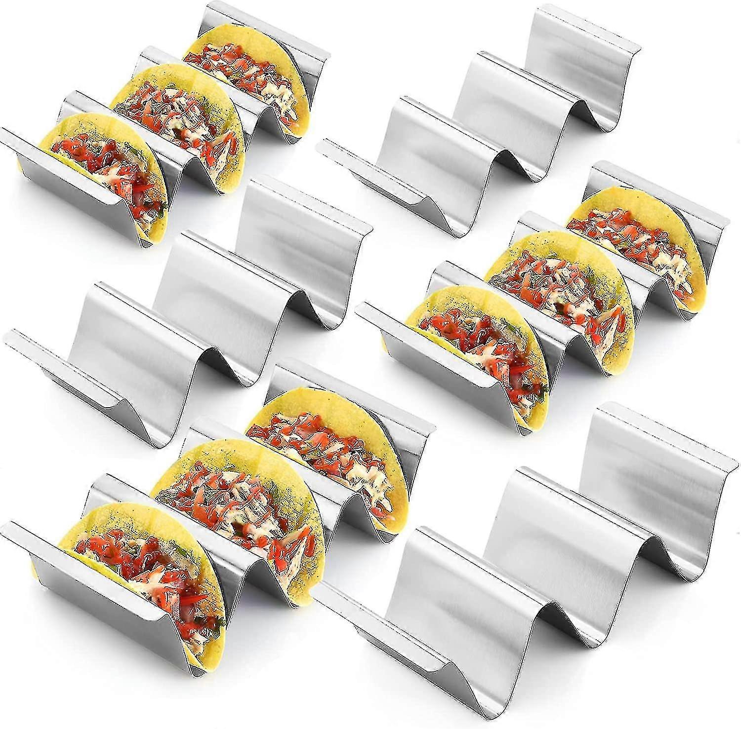 Taco Holder Stand,set Of 6 Stainless Steel Taco Tray,stylish Taco Shell Holders, Rack Holds Up To 3 Tacos Each Keeping Shells Upright, Health Material