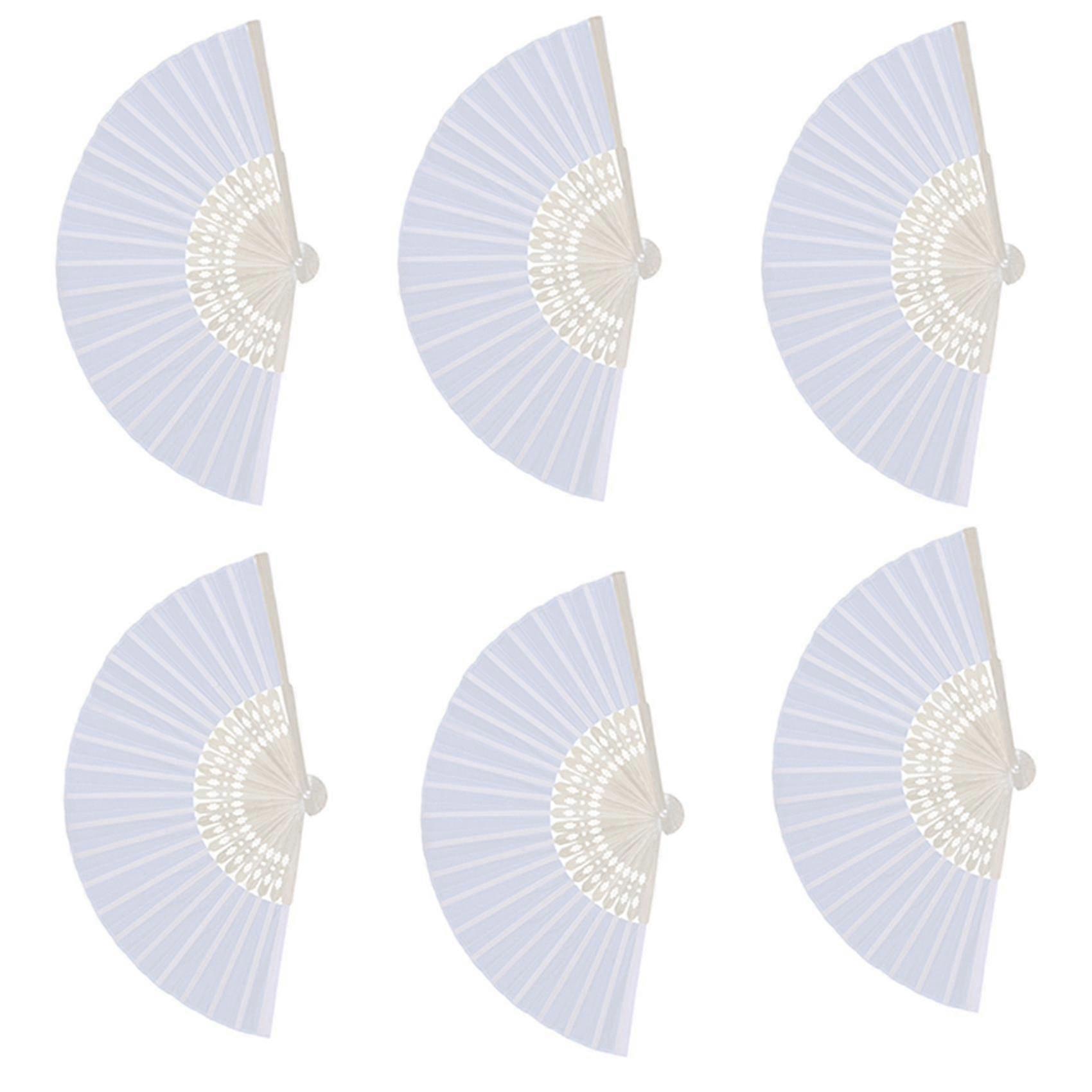 60x Fan In White Silk Fabric + Bamboo With Gift Bag In Muslin For Wedding Personalized Dancing Writ
