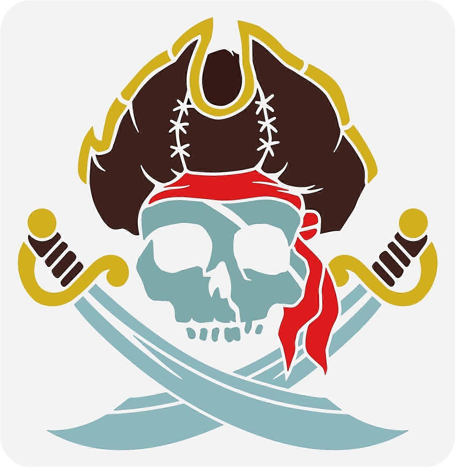 Pirate Skull Stencil 11.8x11.8 inch Skull Drawing Painting Stencils Plastic Pirate Cross Knife Pattern Stencil Reusable Stencils for Painting on Scrap