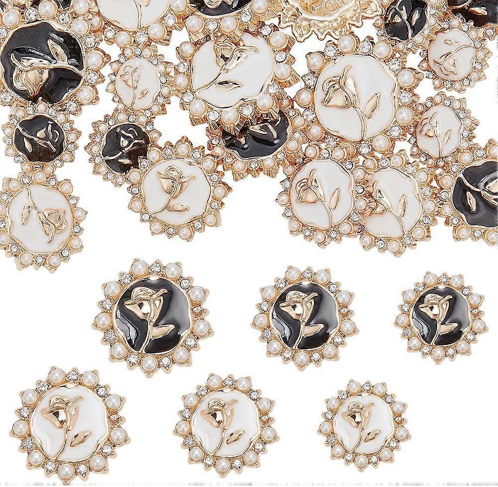 24Pcs Vintage Rose Button 6 Styles Enamel Rhinestone Pearl Buttons Round Flower Button for Sewing Clothing Coats Suit Uniform Blazer Jacket Buttons fo