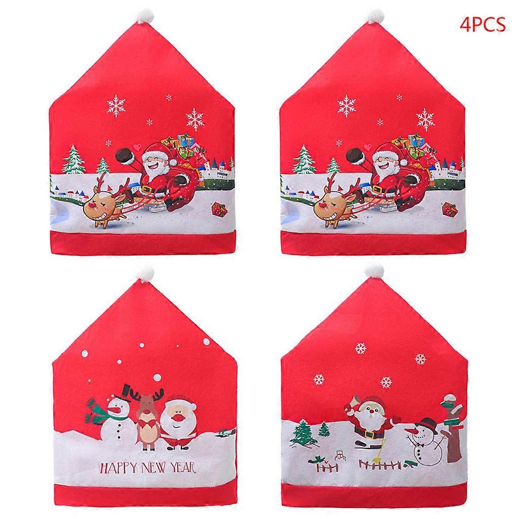 4pcs/set Christmas Dining Chair Slipcovers Back Cover Snowman Santa Claus Decorations Xmas Party Supplies
