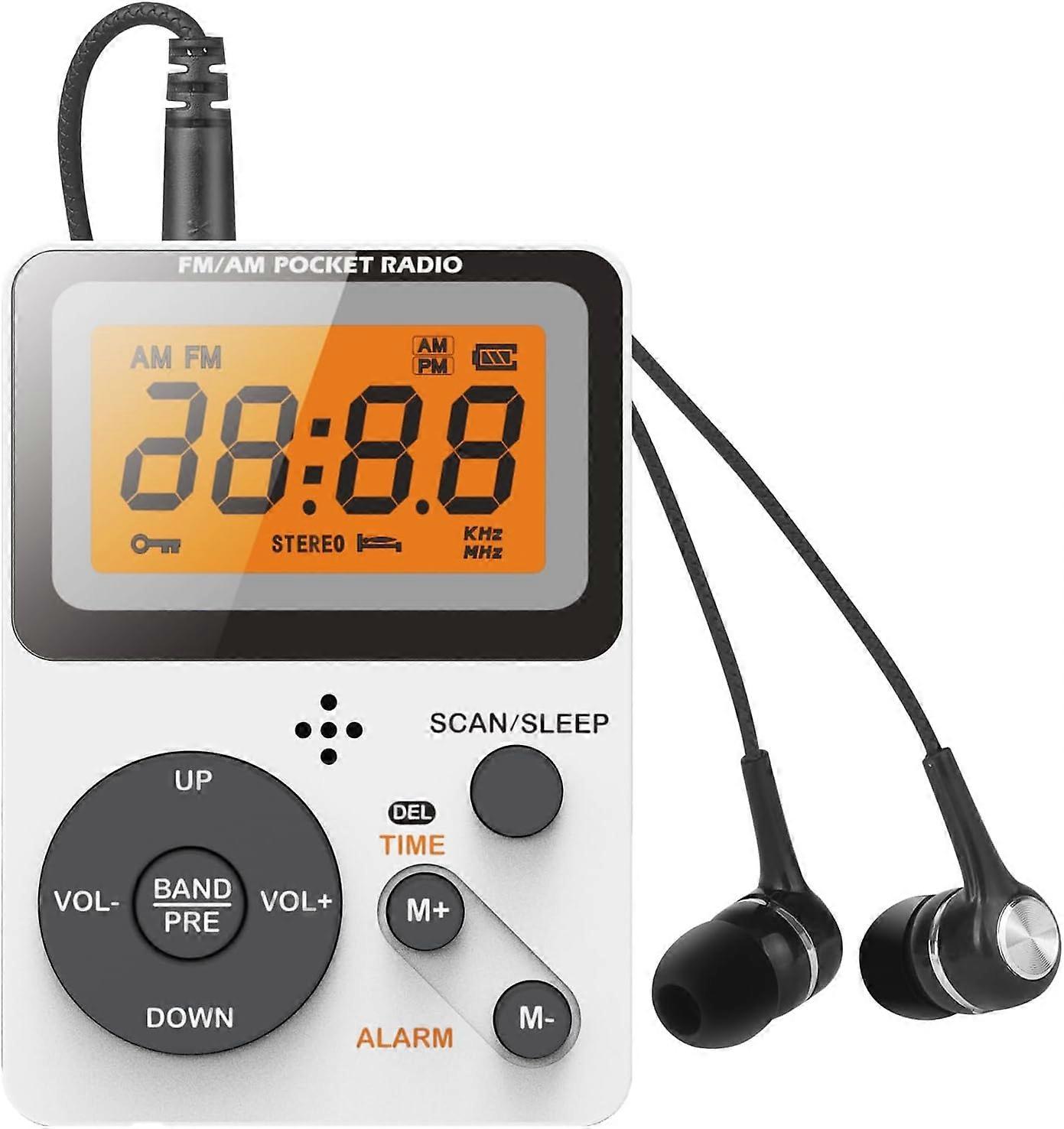 Clock Radio for Grandparents Portable Receiver LCD Screen Dual Band Stereo Sound with Headphones Pocket-Sized Am Fm