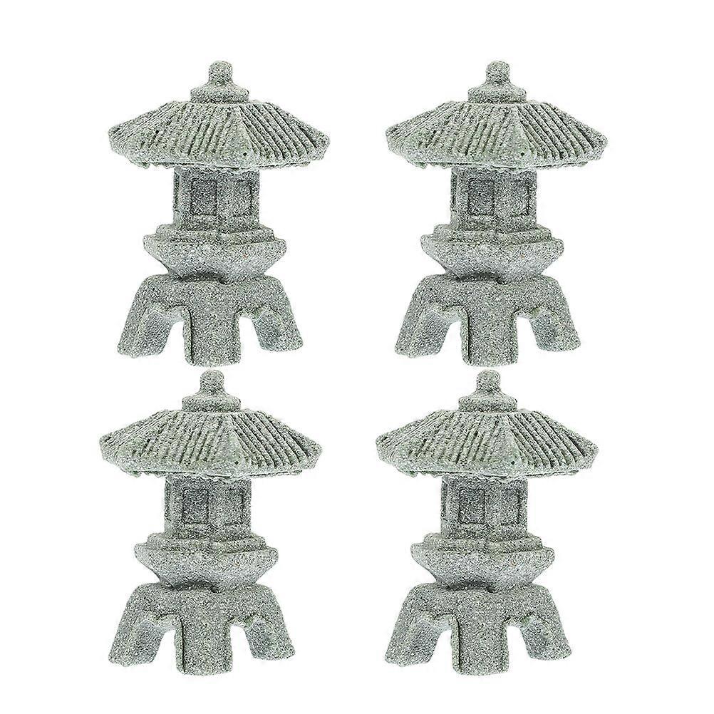 Lot de 4 mini-pagodes décoratives en pierre