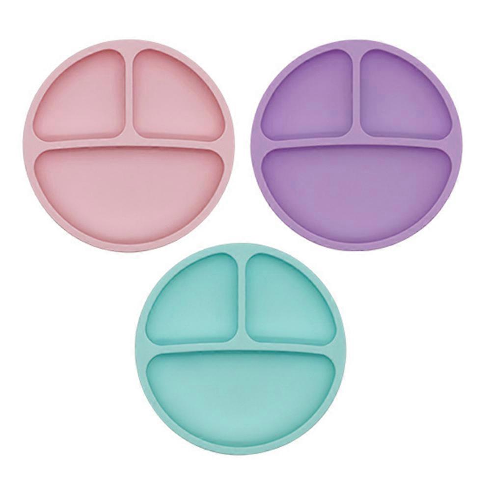 Toddler Plates with Suction - Baby Plates Silicone Divided Plates - Set of 3-pink+purple+green