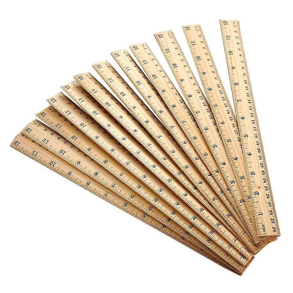 30pcs Wooden Ruler Double Scale Measuring Ruler for Home School Classroom Office (30cm)