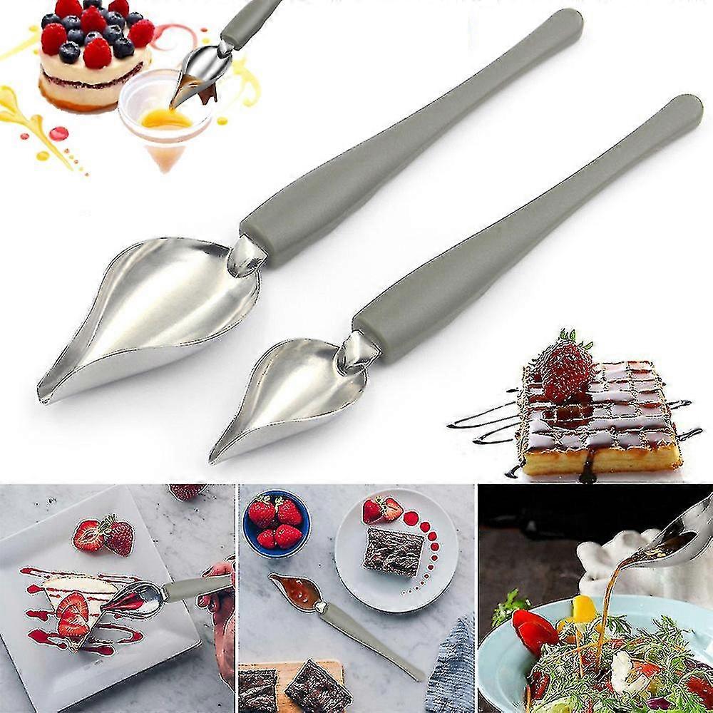 2pcs Drawing Decorating Spoons Chef Plate Saucier Drizzle Spoons For Decorating Plates, Cake