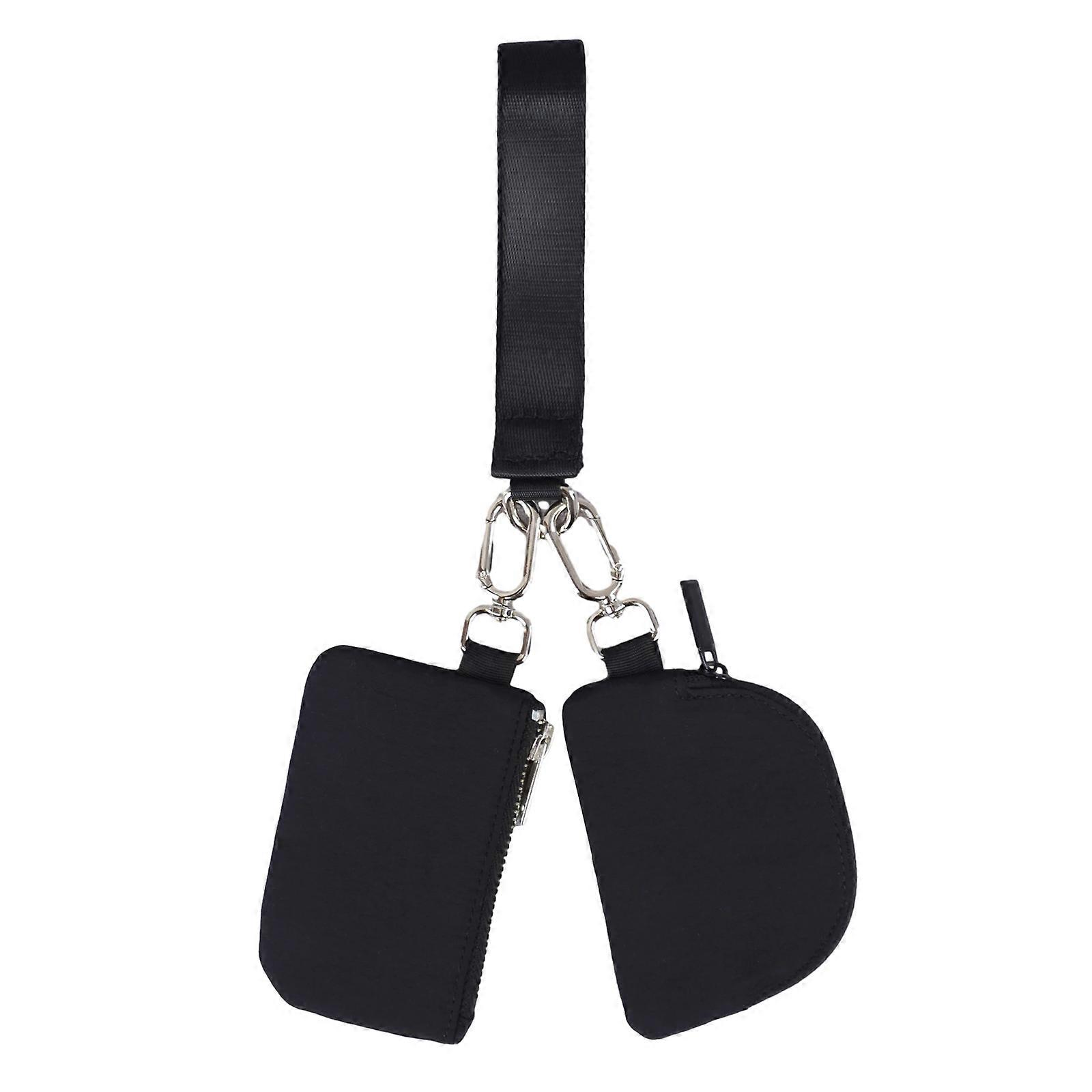 Mini Portable Dual Pouch Wristlet MetalZipper For Keychain Wallet Coin Purse New