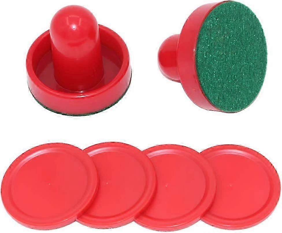 2 Pcs Red Air Hockey Pushers and Air Hockey Pucks Great Goal Handles Paddles Replacement Accessories
