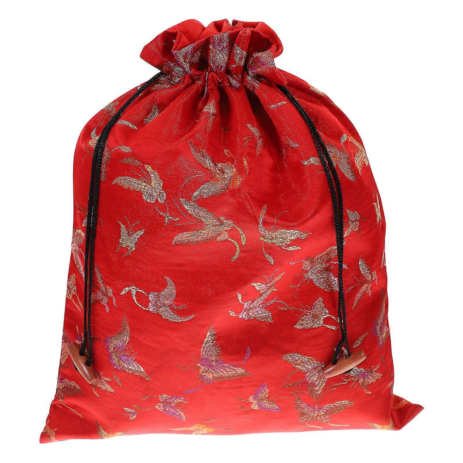 Silk Drawstring Bag Chinese Style Jewelry Pouch Storage Bag For Wedding Party (red, Random Pattern)
