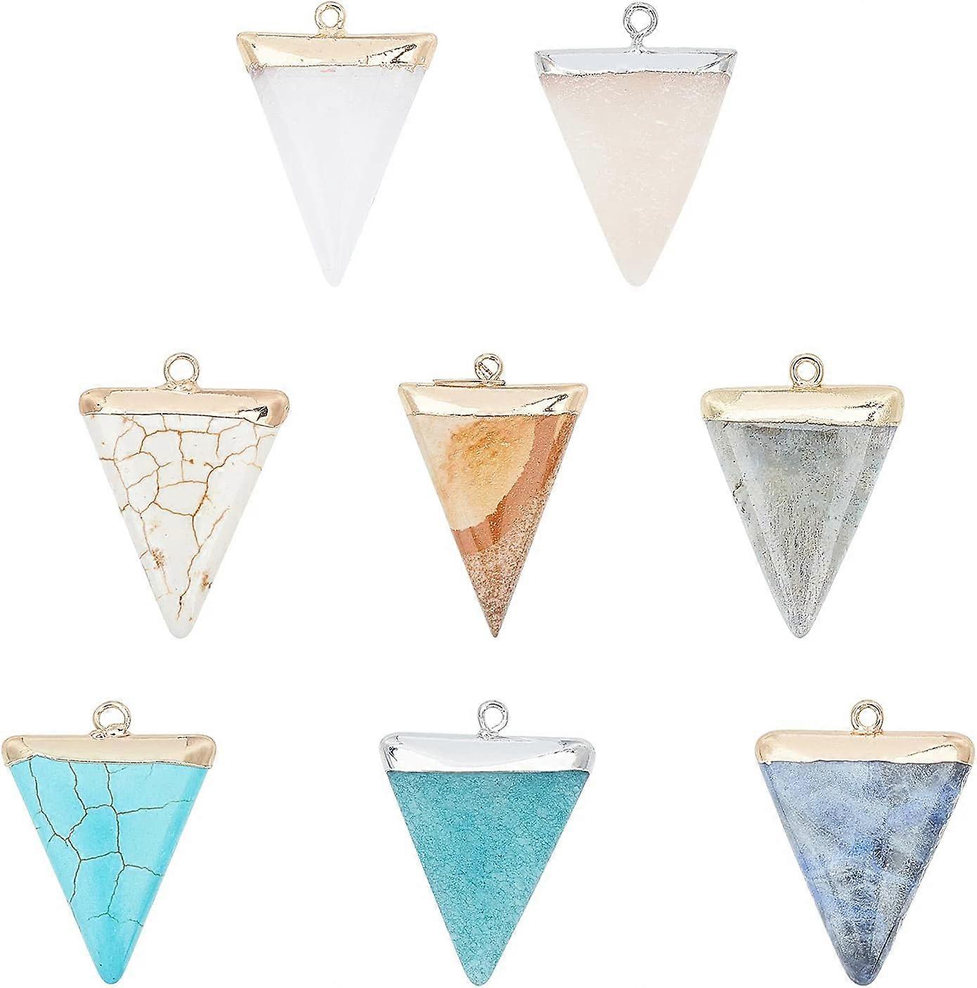 DIY 8 Pcs Triangle Gemstone Pendants Electroplate Gemstones Pendants Triangle Shape Crystal Chakra Charms with Iron Loops for Jewelry Making DIY