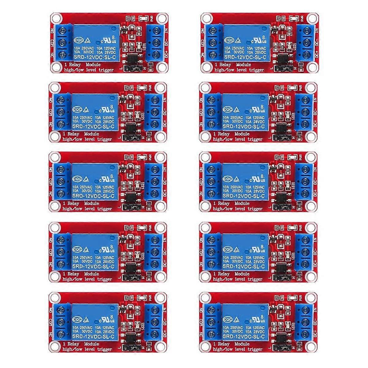 10pcs Relay Module DC 12V Relay Board 1 Channel with Optocoupler Isolation Support High or Low Level