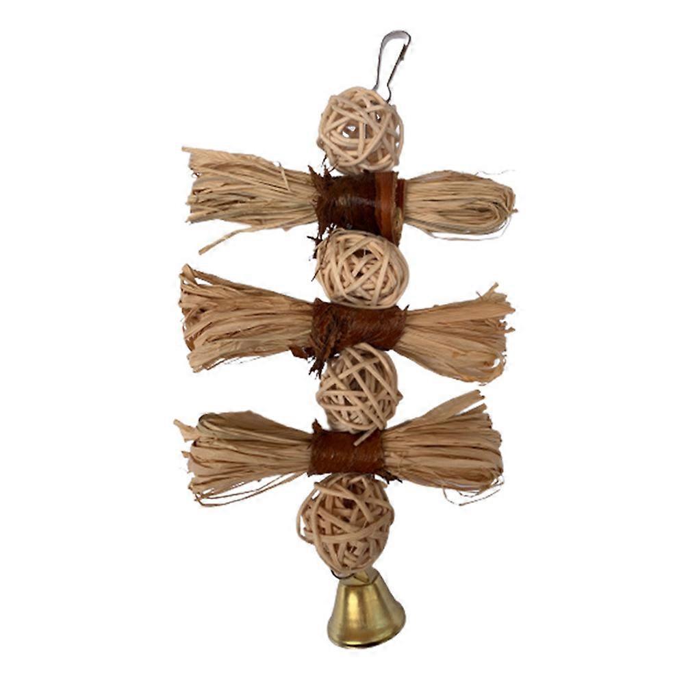 Raffia and Rattan Ball Bird Nibbling Toy Hanging Parrot Chew Toy Pet Supplies