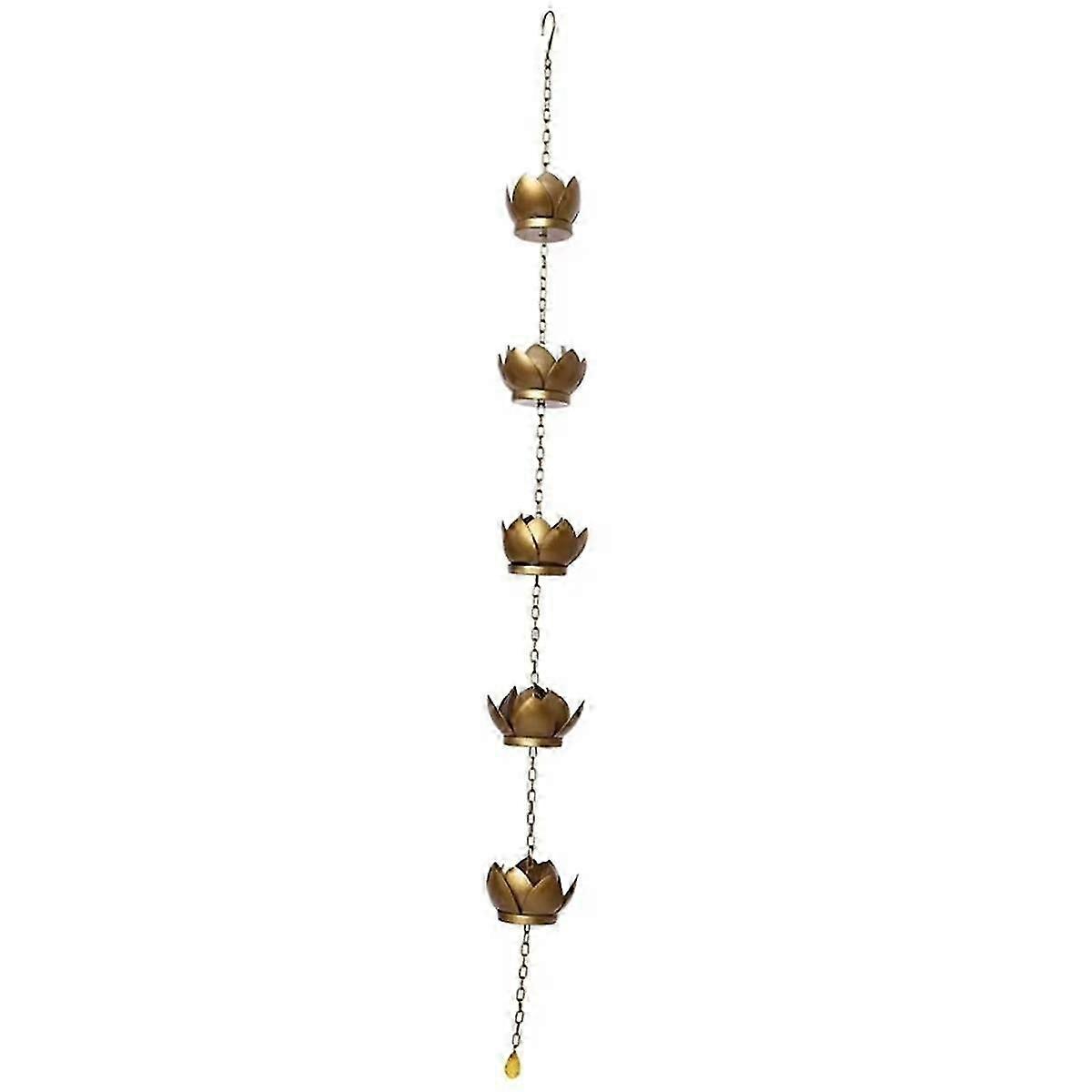 Rain Chains - Lotus Rain Chain Set, Powder Coated Rust- Rainchains, Includes Rain Chain Gutter Adap