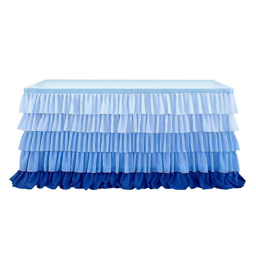 Table Skirt for Rectangle And Round Table Multi-layer Ruffle Reusable Gradient Rainbow Color Beach Parties Ceremony Birthday Party Decoration Table Sk