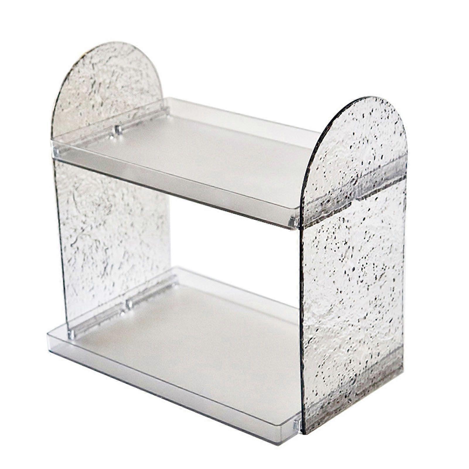 2 Tier Desk Organizer Double Layer Storage Rack Transparent Desktop Stand Holder for Stationery Cosmetic Transparent Grey