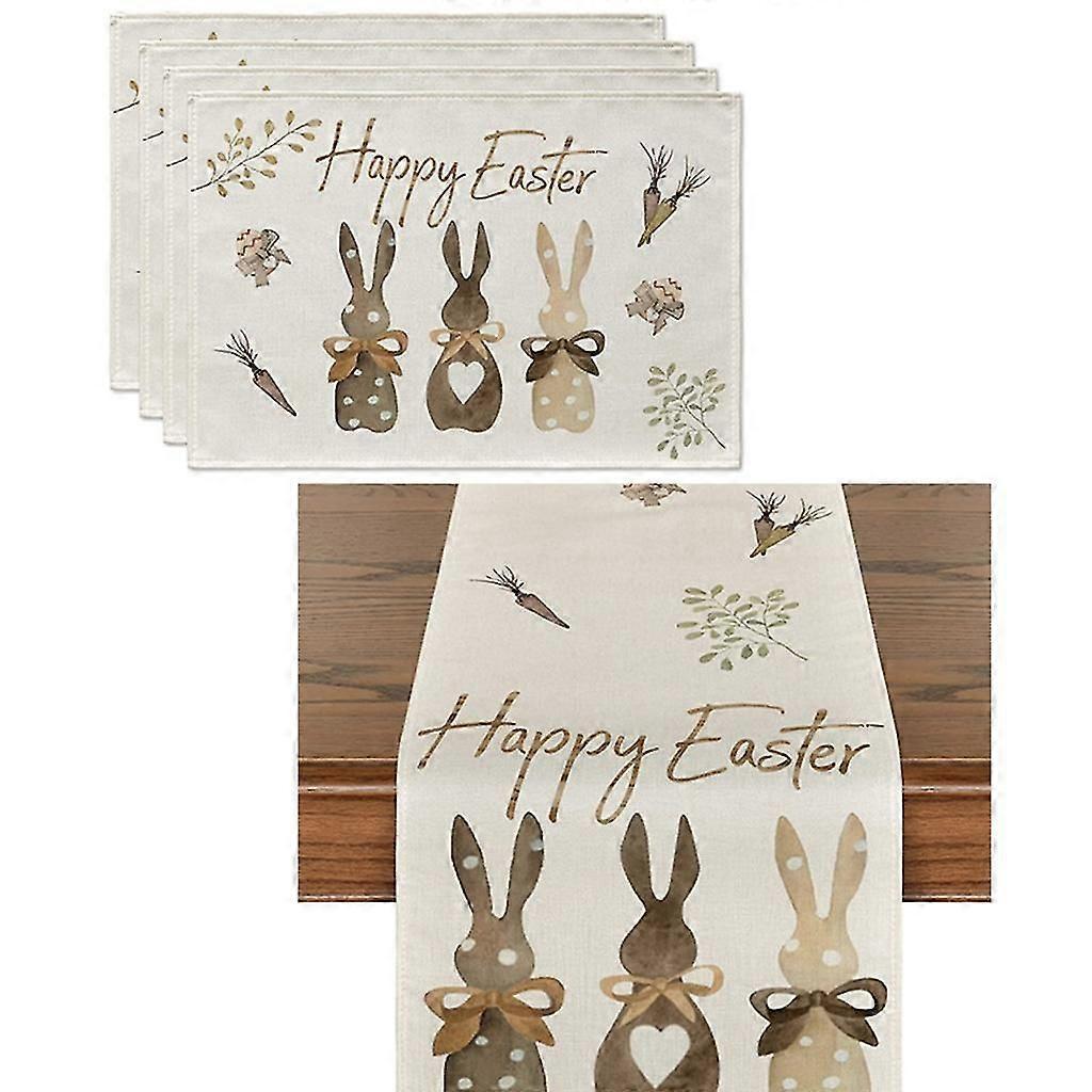 Easter Table Runner with 4pcs Gnome Rabbit Placemats Easter Table Decorations