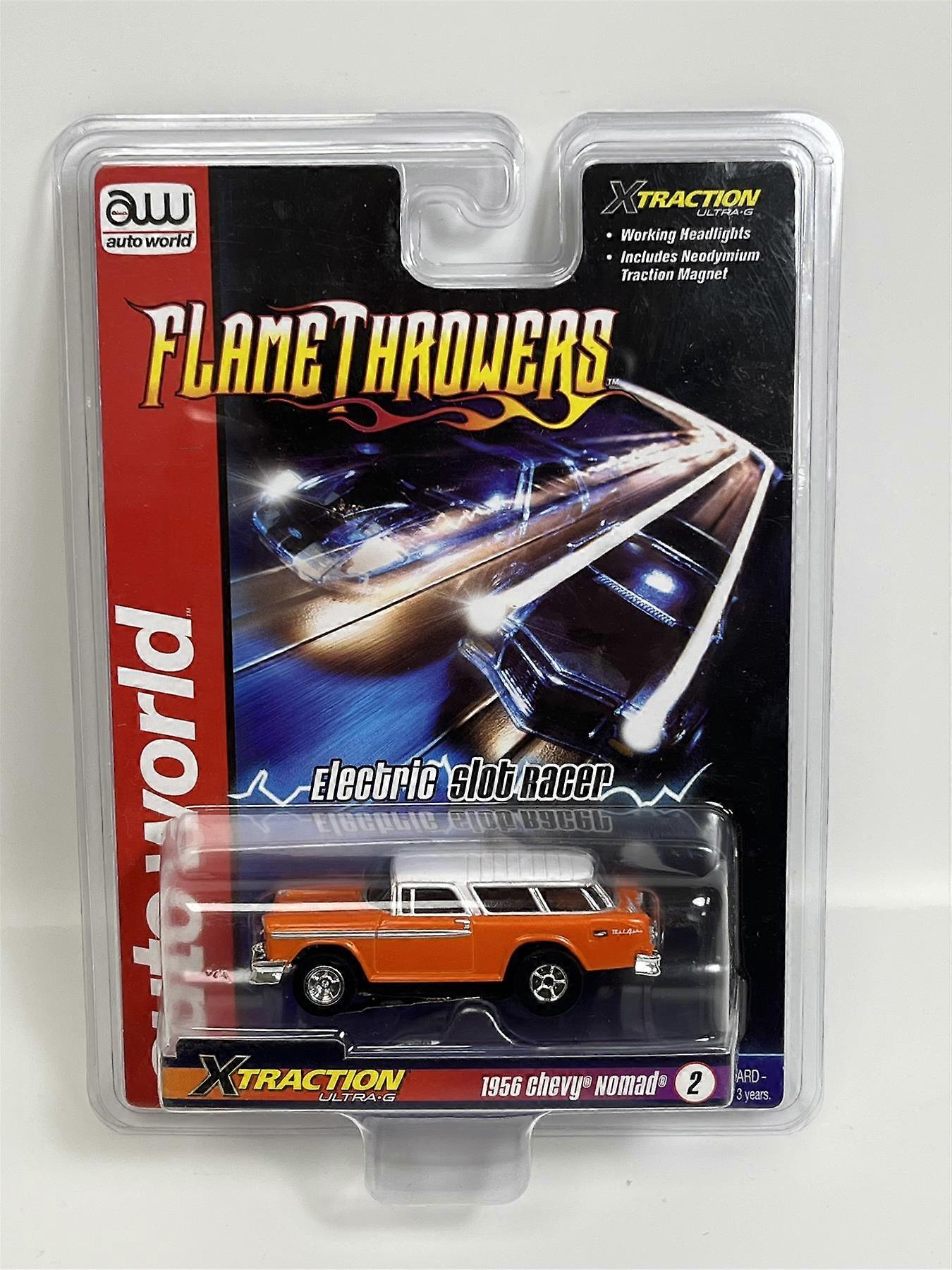 1956 Chevy Nomad Orange X Traction Flame Throwers HO Scale Auto World SC366-2