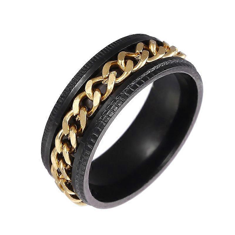 Anneau Spinner pour hommes pour le soulagement de l’anxiété - Incrustation d’incrustation de bague d’anxiété noire en acier inoxydable Bijoux de chaîne de trottoir Taille du cadeauCirconférence 59.8mm Diamètre 19mm