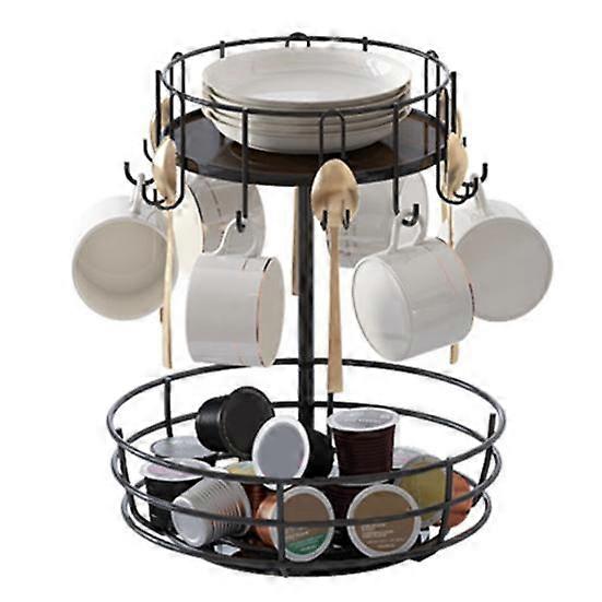 Double Layer Storage Rack Coffee Cup Holder Rotatable Design Large Capacity Kitchen