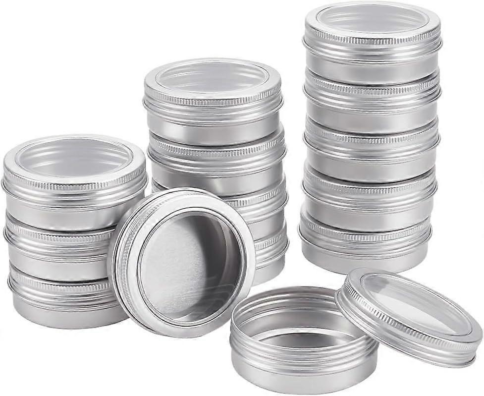 14 Pack 2 OZ Tin Cans Screw Top Round Aluminum Cans Screw Lid Containers with Clear Window - Great for Store Spices Candies Tea or Gift Giving (Platin