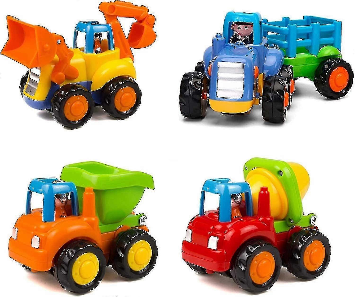 Friction Powered Cars Push And Go Trucks Construction Vehicles Toys Set Of Tractor Bulldozer Dump Truck Cement Mixer For Baby Toddlers Infants Boys Gi
