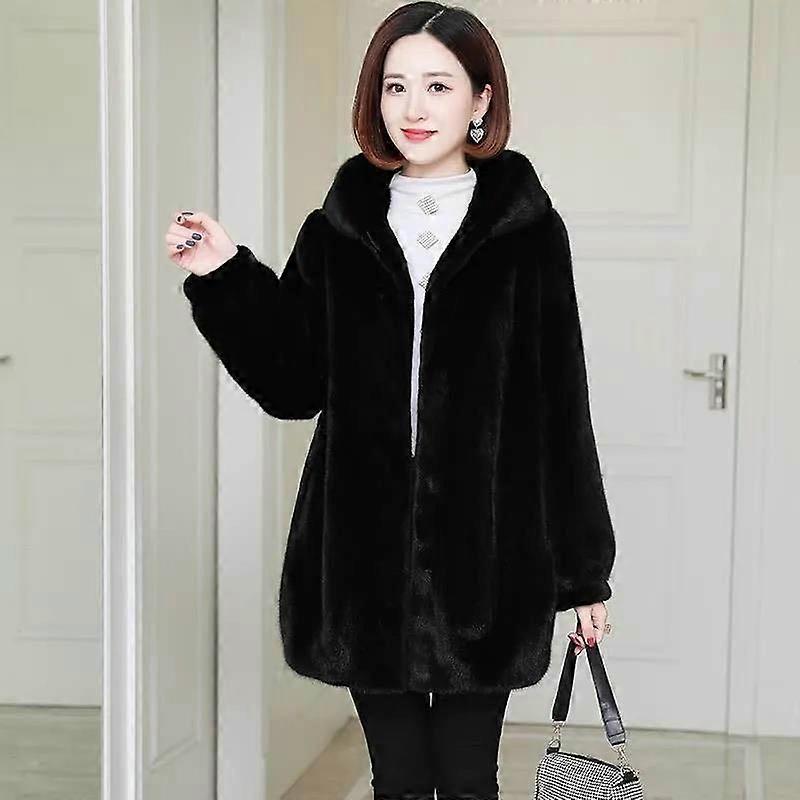 New Fashion Winter Models of Imitation Mink Fur Coat Loose Mink Fur Coat Women's Hooded Mid-length Thickening