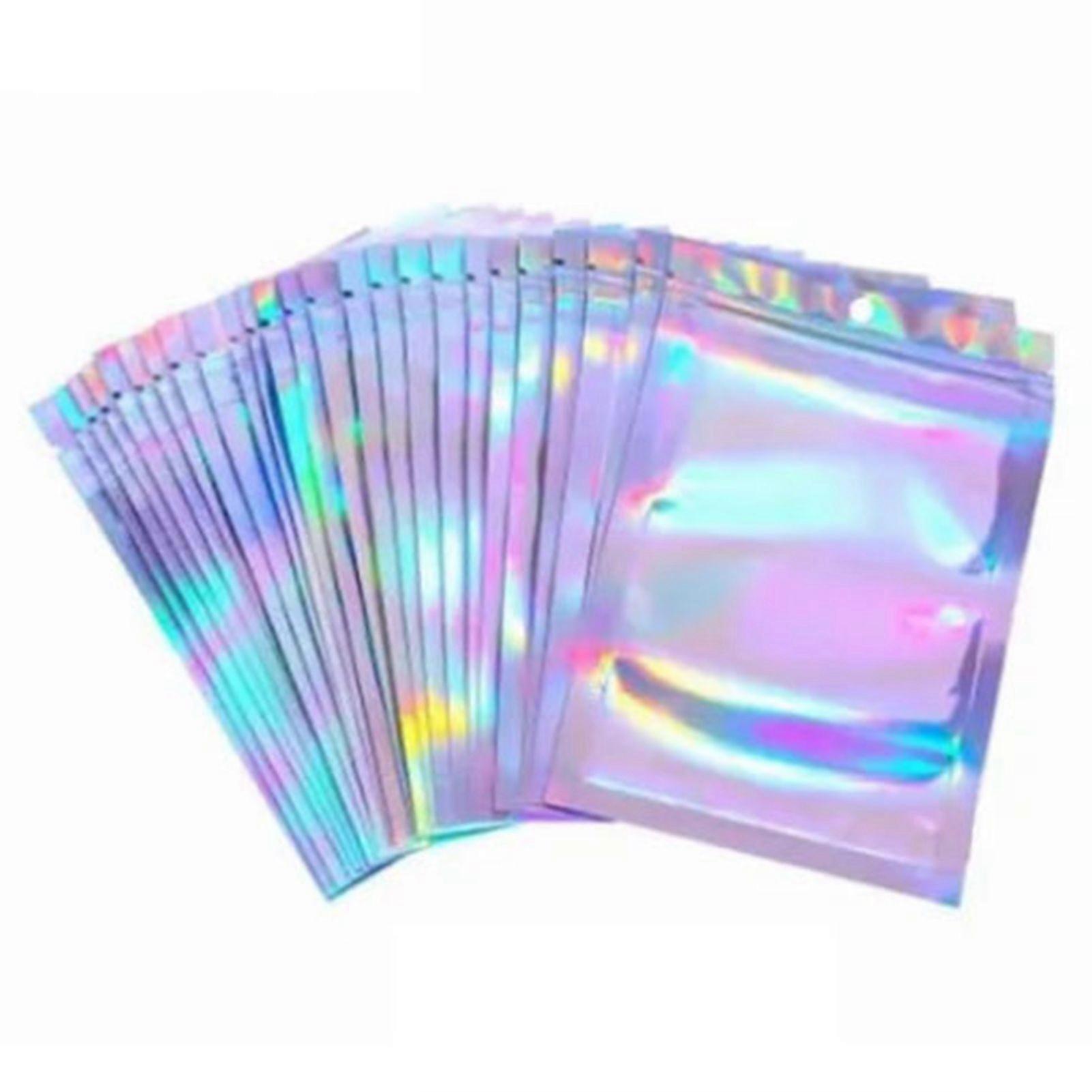 100 stk. hologram cellofan selvlukkende pose 9 x 12 cm iriserende lynlåspose til slikkiks