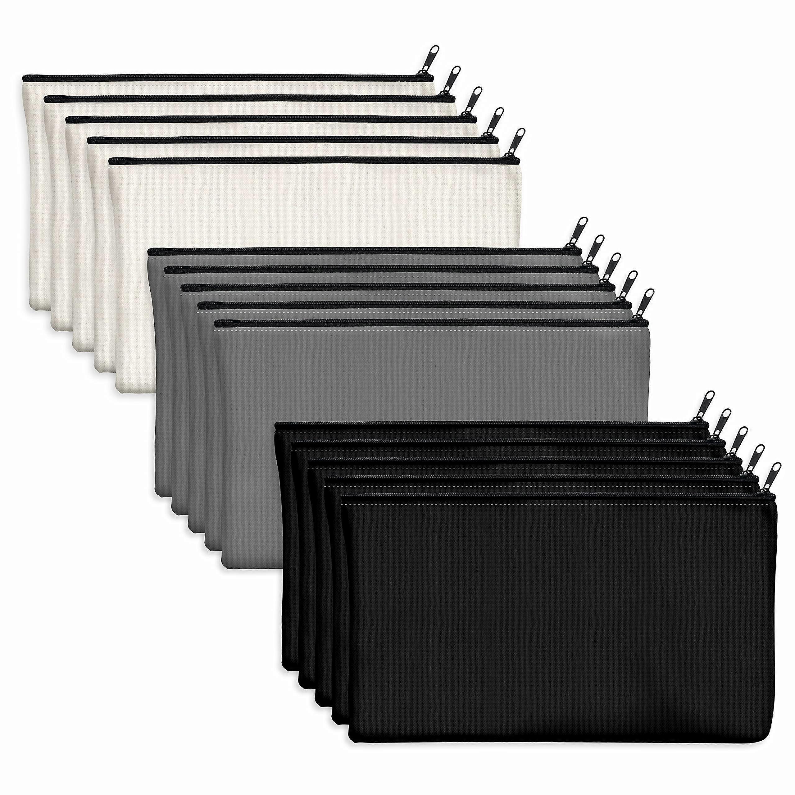 15-Pack Blank Canvas Zipper Pouches - DIY Storage for Crafts/Toiletries