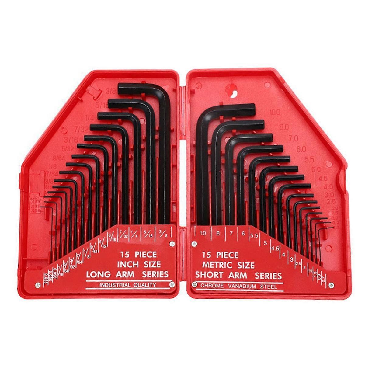 30Pcs Hexagonal Wrench Tool Set SAE & Metric Hex Wrenches L-Shaped Mechanical Hand Tools Screwdrive