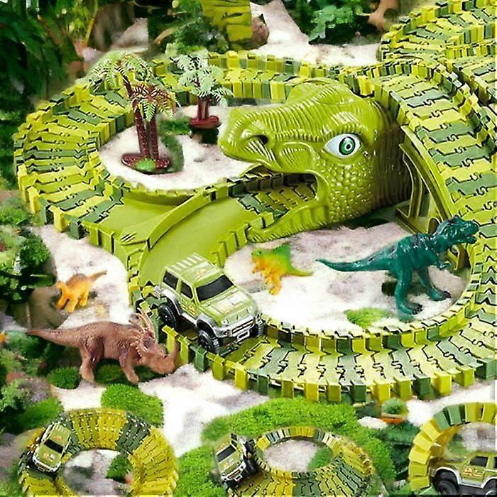 DINOTRACKS Construction Game - Modular Car Circuit with Dinosaurs - 240 Pieces