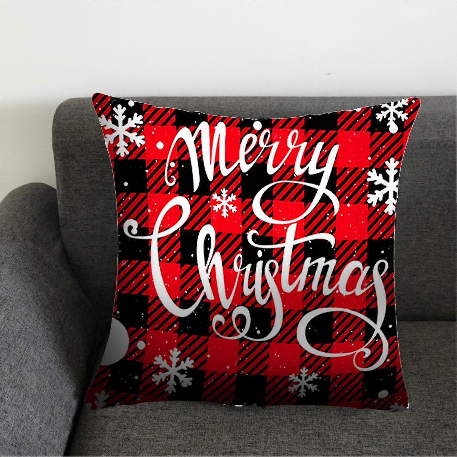 Pillow Cover Christmas Theme Print Invisible Zipper Plush Throw Pillow Slip for Farmhouse