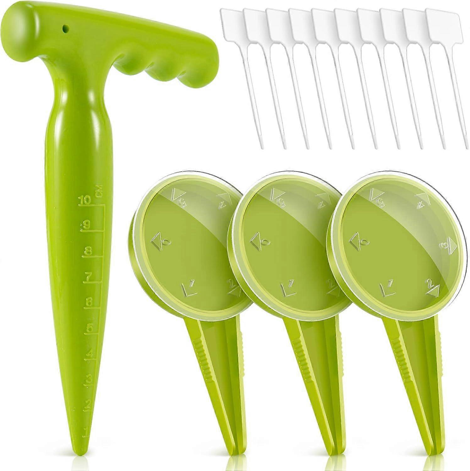 14pcs Seed Dispenser Planter Tool Set - Adjustable Garden Seeder Sower with 5 Dial Settings, Plant Dibber with Measurements, T-Type Plastic Plant Labe