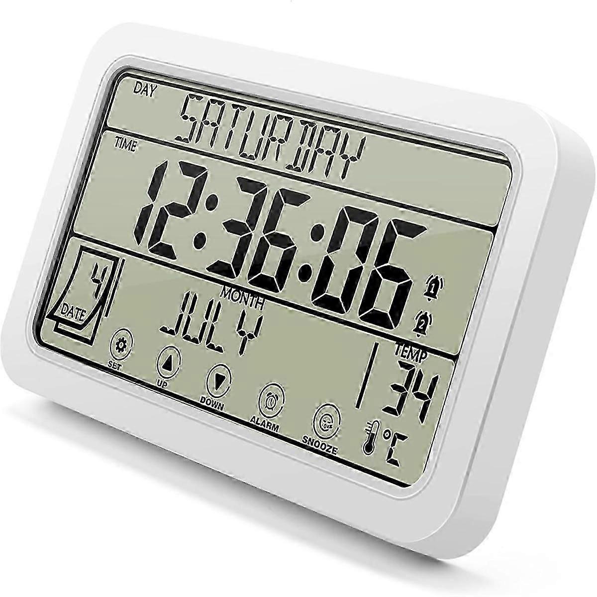 Digital Wall Clock, Digital Clock Battery Operated, 8 Inch Desk Clock with Temperature Humidity Day