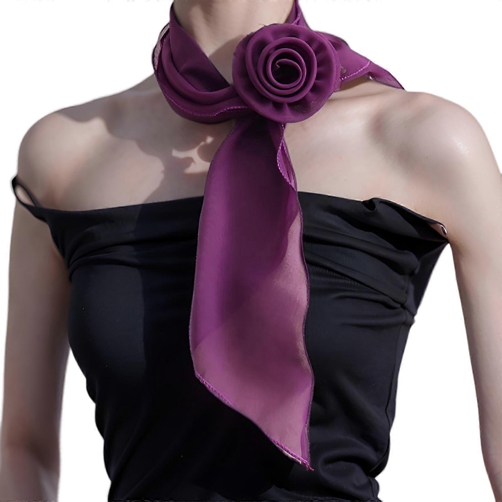 French Style Silk Scarf for Female with Detachable Rose Flower Elegant Hand  Tied Neck Scarf Women Dinner Party Neckwear Plum | Fruugo FR
