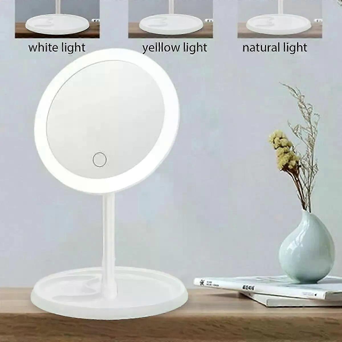 Makeup Mirror With Light USB Rechargeable White Pink LED Daylight Vanity Mirror 3 Lighting Modes Detachable Storage Base Mirror