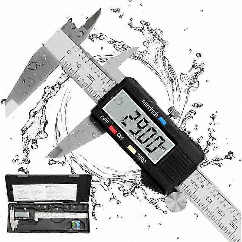 Vernier caliper, Digital Vernier Caliper 150mm Stainless Steel Large LCD Display Adjustable Accuracy 0.01mm, mm/inch conversion, Splashproof, Home Ind