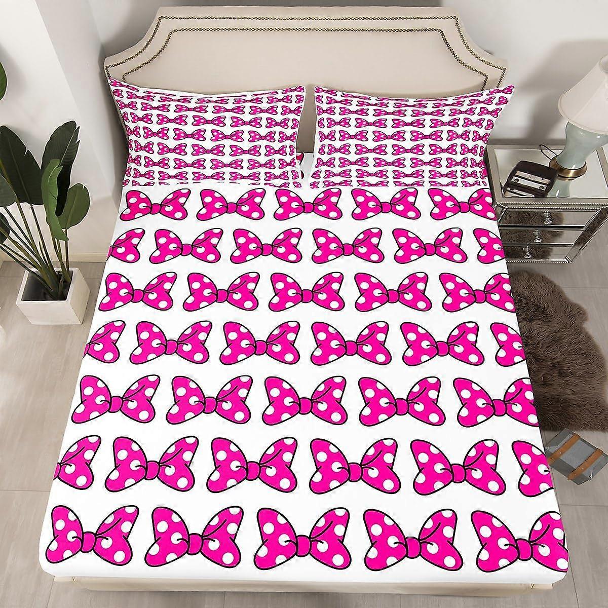 1 set fitted sheet with white dots bow-tie cartoon design for girls room decor in twin size